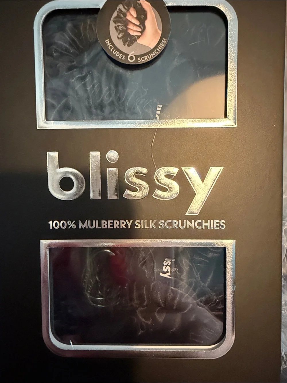 Bliss Mulberry Silk Scrunchies - Black Pack 6 Scrunchies